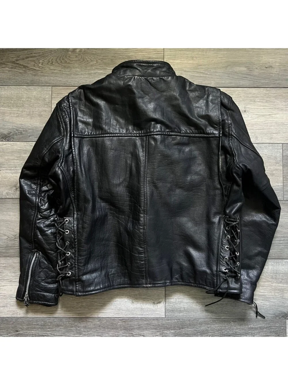 Vintage Unik Men's 48 Cafe Racer Motorcycle Jacket Black Leather Zip Pockets